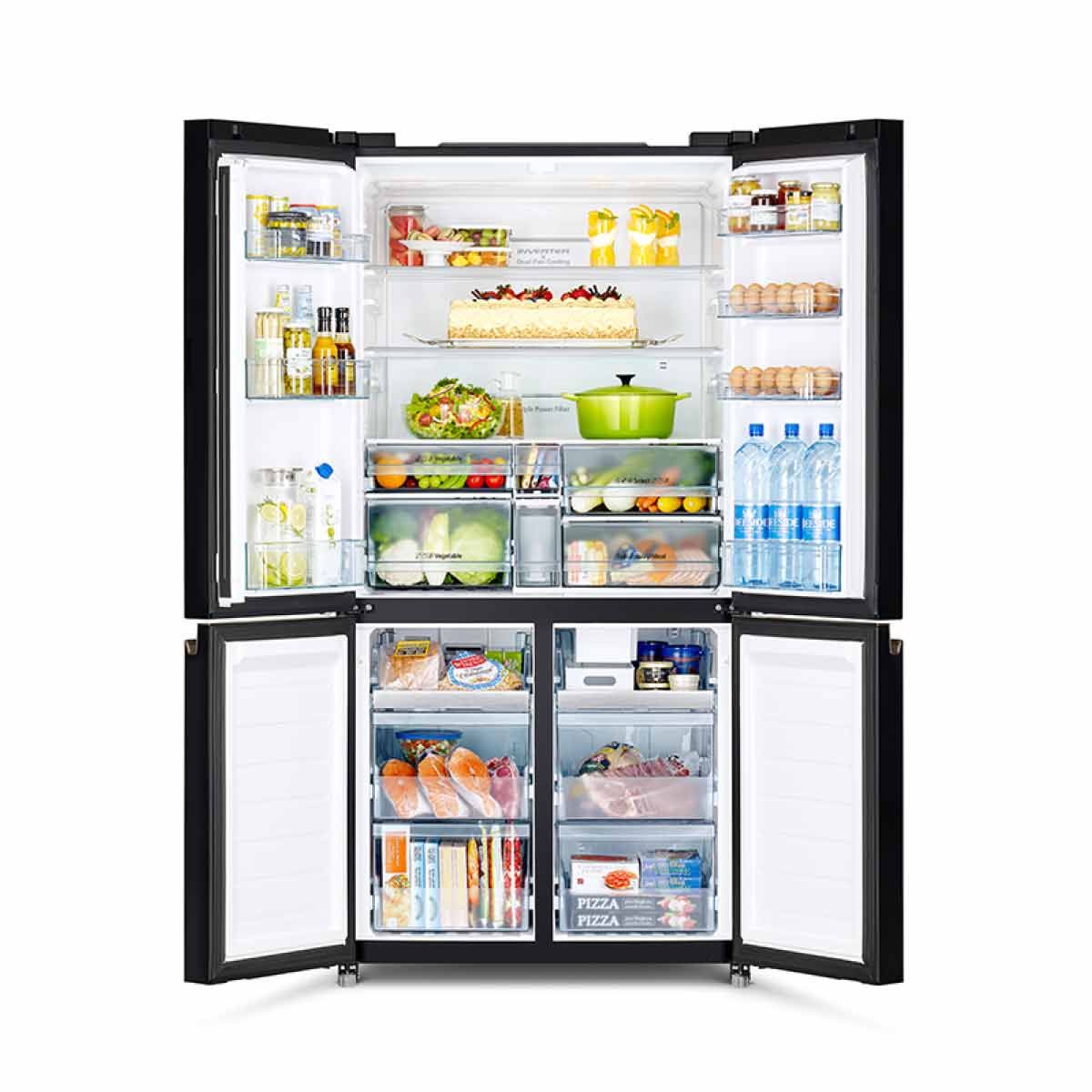 HITACHI ตู้เย็น 4 ประตู มัลติดอร์ French Bottom Freezer 19.8Q กระจกดำ รุ่น RWB640PTH1