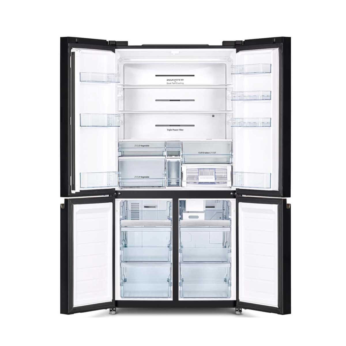 HITACHI ตู้เย็น มัลติดอร์ French Bottom Freezer 20.1Q กระจกดำ รุ่น R-WB640VF
