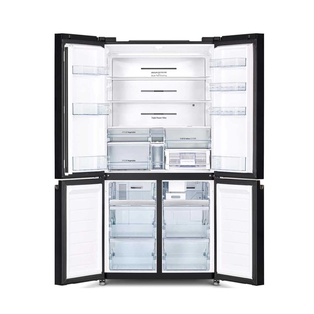 HITACHI ตู้เย็น 4 ประตู มัลติดอร์ French Bottom Freezer 20.1Q กระจกเทา รุ่น RWB640VFGMG