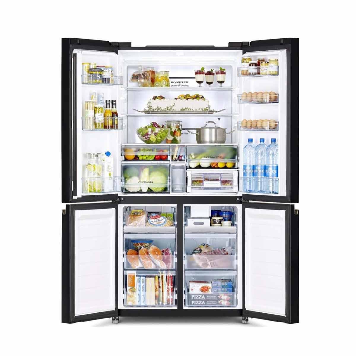 HITACHI ตู้เย็น 4 ประตู มัลติดอร์ French Bottom Freezer 20.1Q กระจกเทา รุ่น RWB640VFGMG