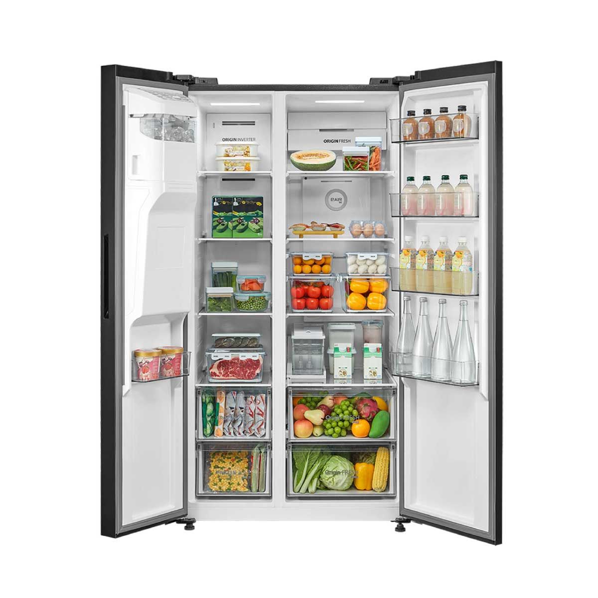 TOSHIBA ตู้เย็น Side by Side 20 Q มีที่กดน้ำ Wifi สีดำ รุ่น RS755WIAPGT