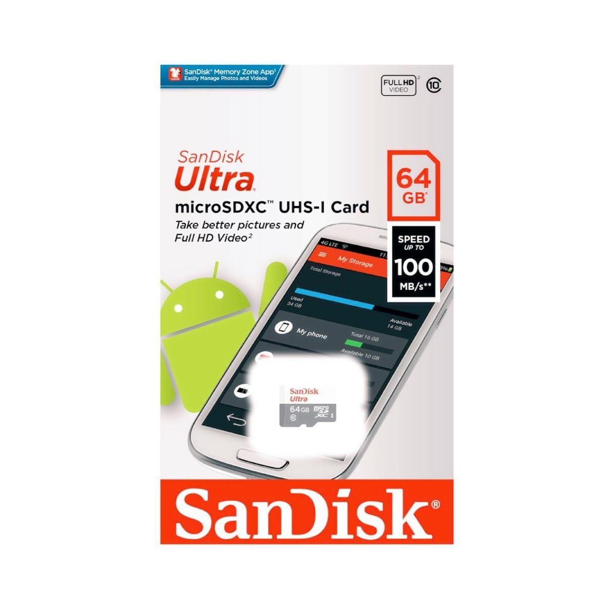 MICRO SD CARD 64 GB (ไมโครเอสดีการ์ด) SANDISK ULTRA SDXC CLASS 10 (SDSQUNR-064G-GN3MN)