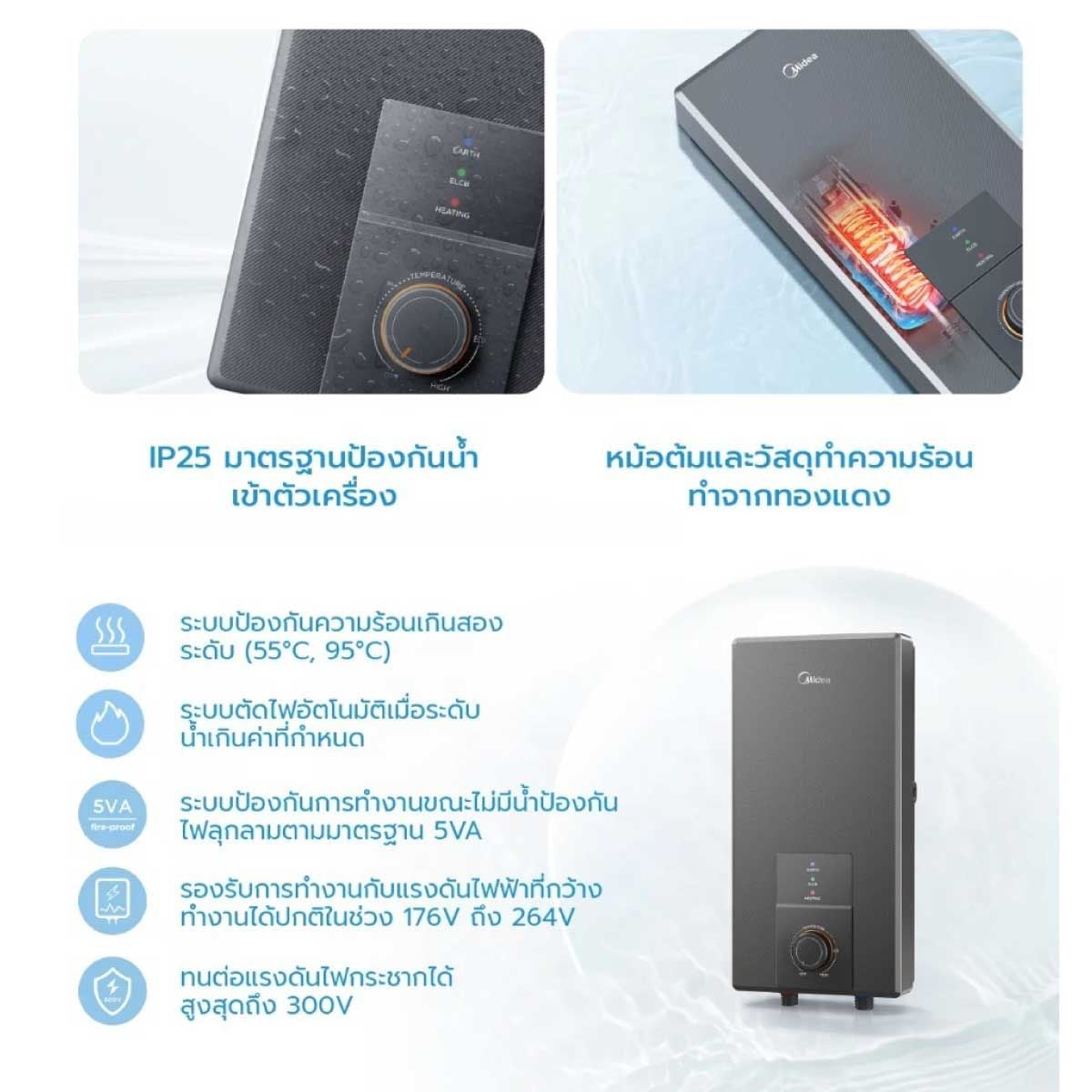 MIDEA  เครื่องทำน้ำอุ่น4500W สีดำ รุ่น 45MMBNCS