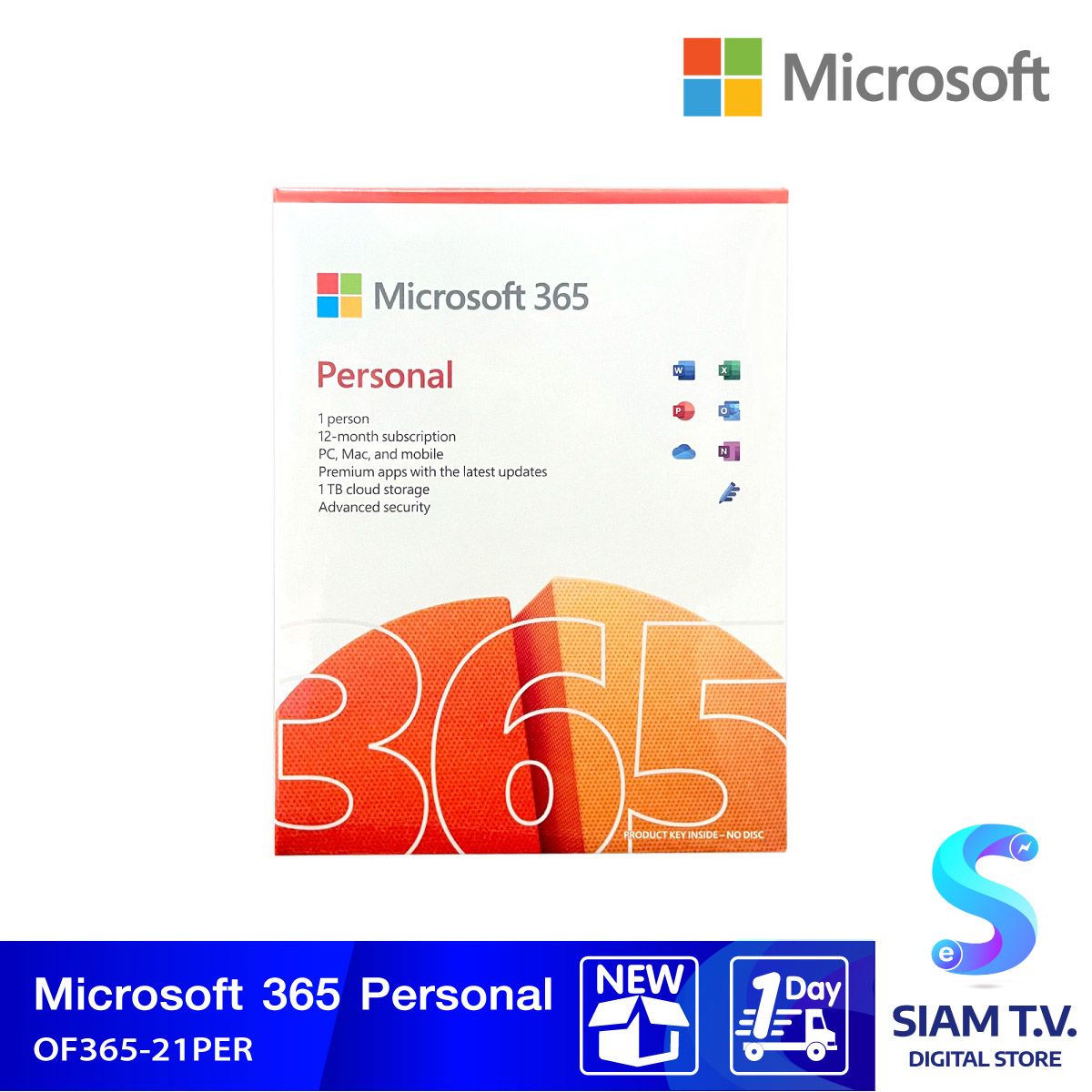 MICROSOFT OFFICE (ไมโครซอฟท์ออฟฟิศ) MICROSOFT 365 PERSONAL - ENGLISH P8 (QQ2-01398) (FPP) (อายุการใช้งาน 1 ปี)