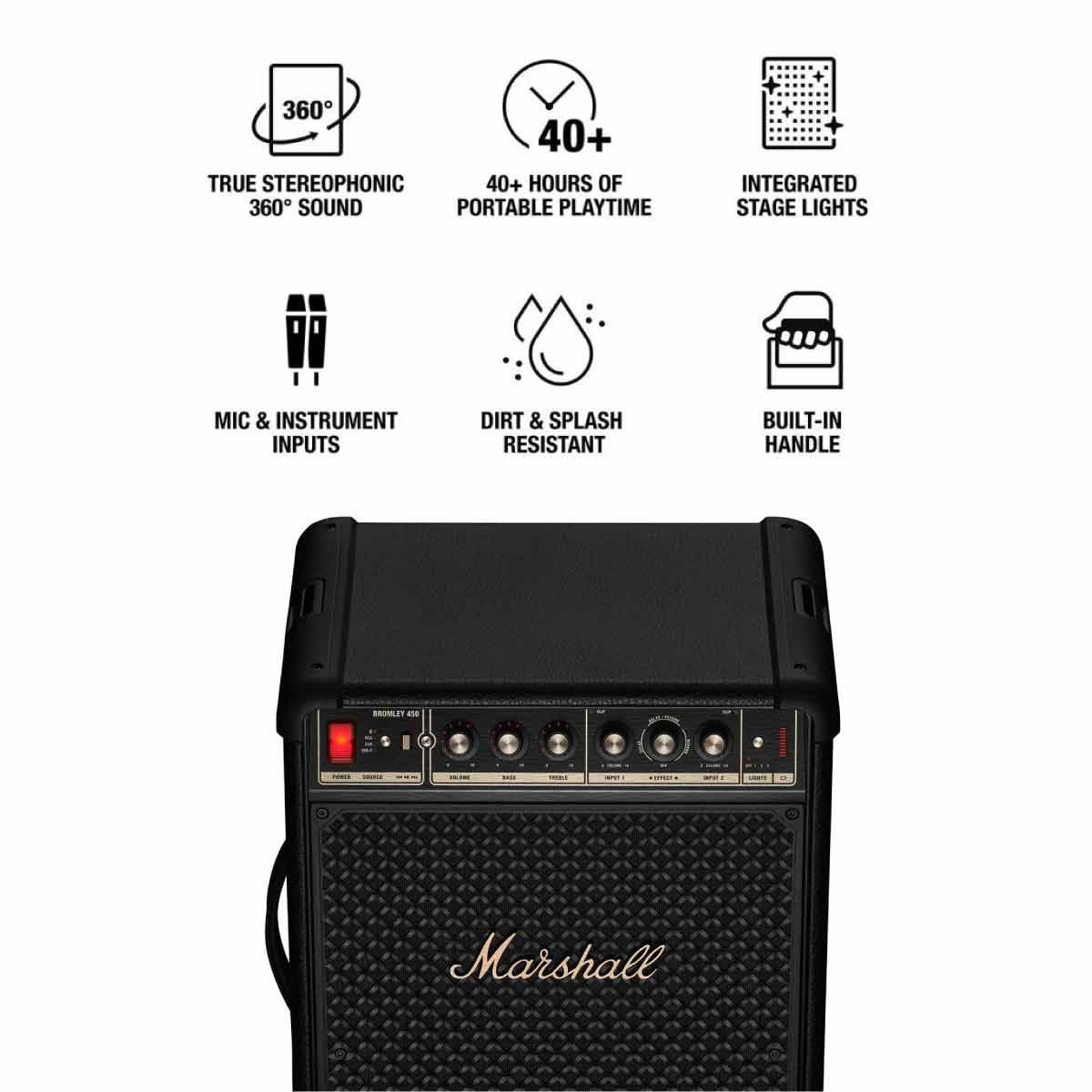 MARSHALL  ลำโพง Bluetooth Party Anywhere รุ่น BROMLEY 450 BLACK AND BRASS