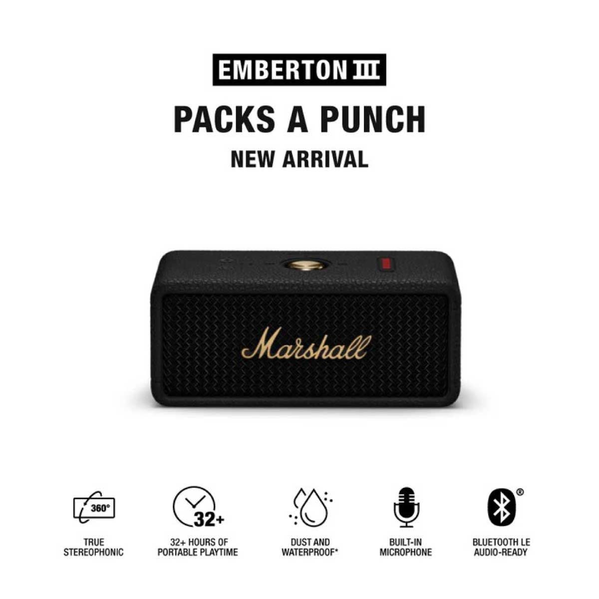 MARSHALL EMBETON III ลำโพงไร้สาย Bluetooth Speaker รุ่น EMBETONIIIB BLACK&BRASS