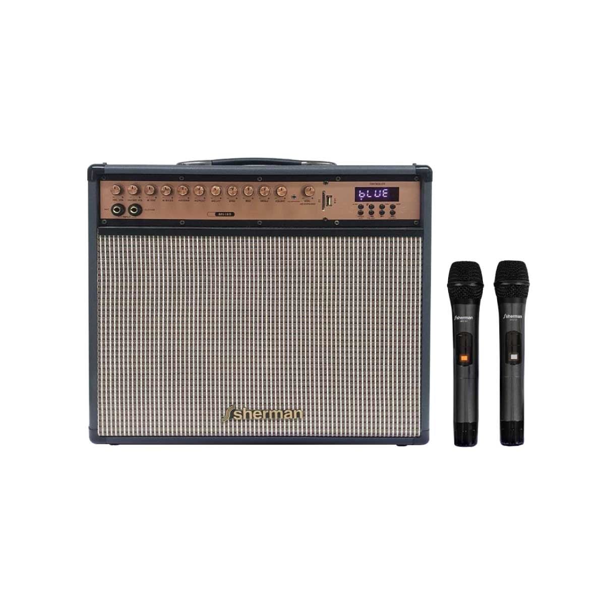 SHERMAN ลำโพงแบบพกพา กำลังขับ 150 W พร้อมไมโครโฟนไร้สาย รุ่น APS-105 รองรับบลูทูธ