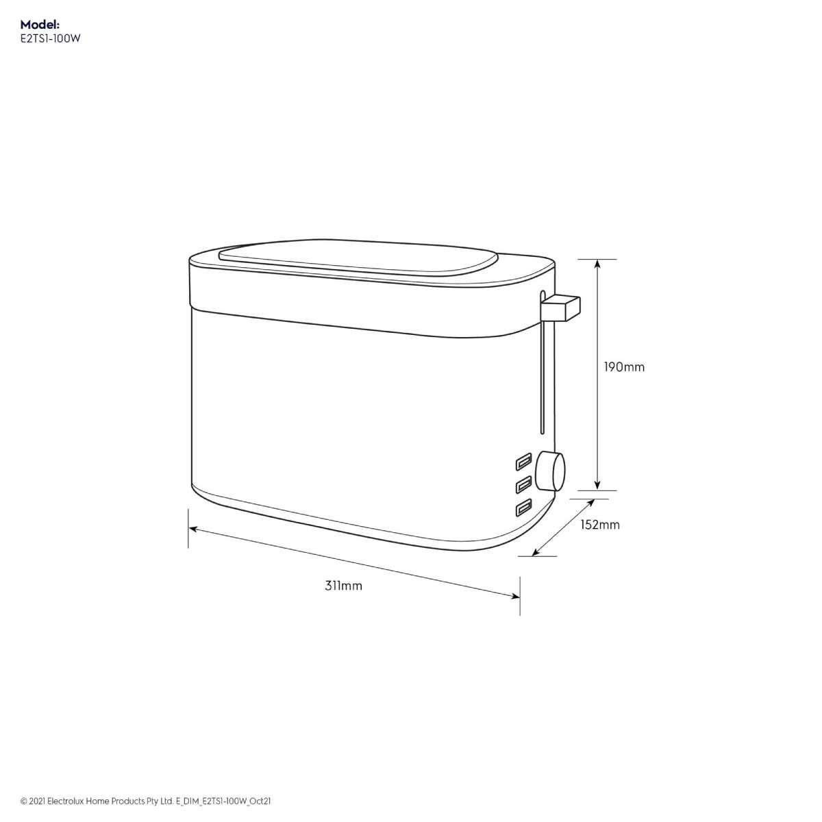 ELECTROLUX เครื่องปิ้งขนมปัง รุ่นE2TS1 -100W  ควบคุมความร้อน 7ระดับ