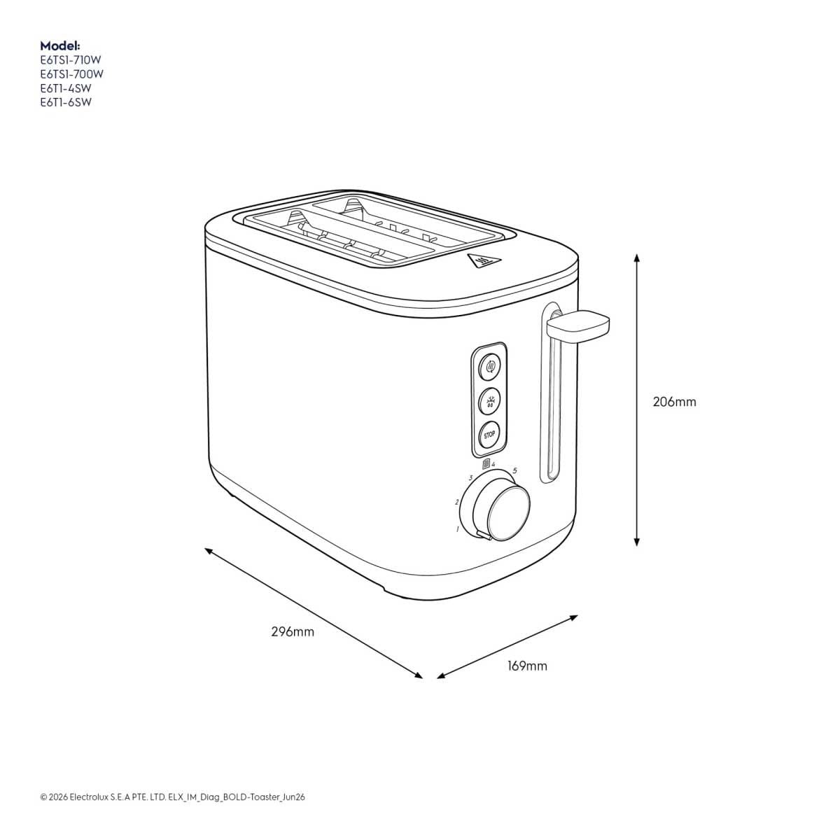 ELECTROLUX เครื่องปิ้งขนมปัง800W สีขาว E6TS1-700W