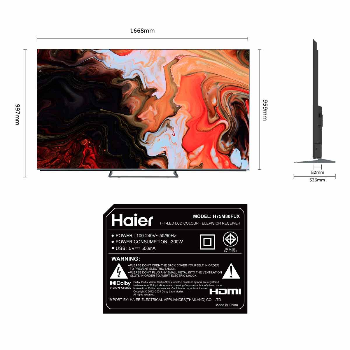 Haier Mini LED Google TV 4K รุ่น H75M80FUX สมาร์ททีวี 75 นิ้ว