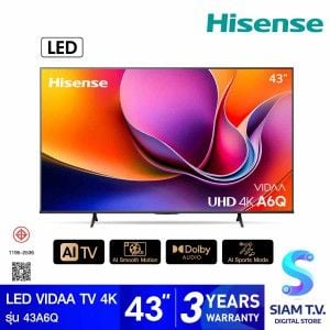 HISENSE LED TV VIDAA 4K 60 Hz รุ่น 43A6Q สมาร์ททีวีขนาด 43 นิ้ว