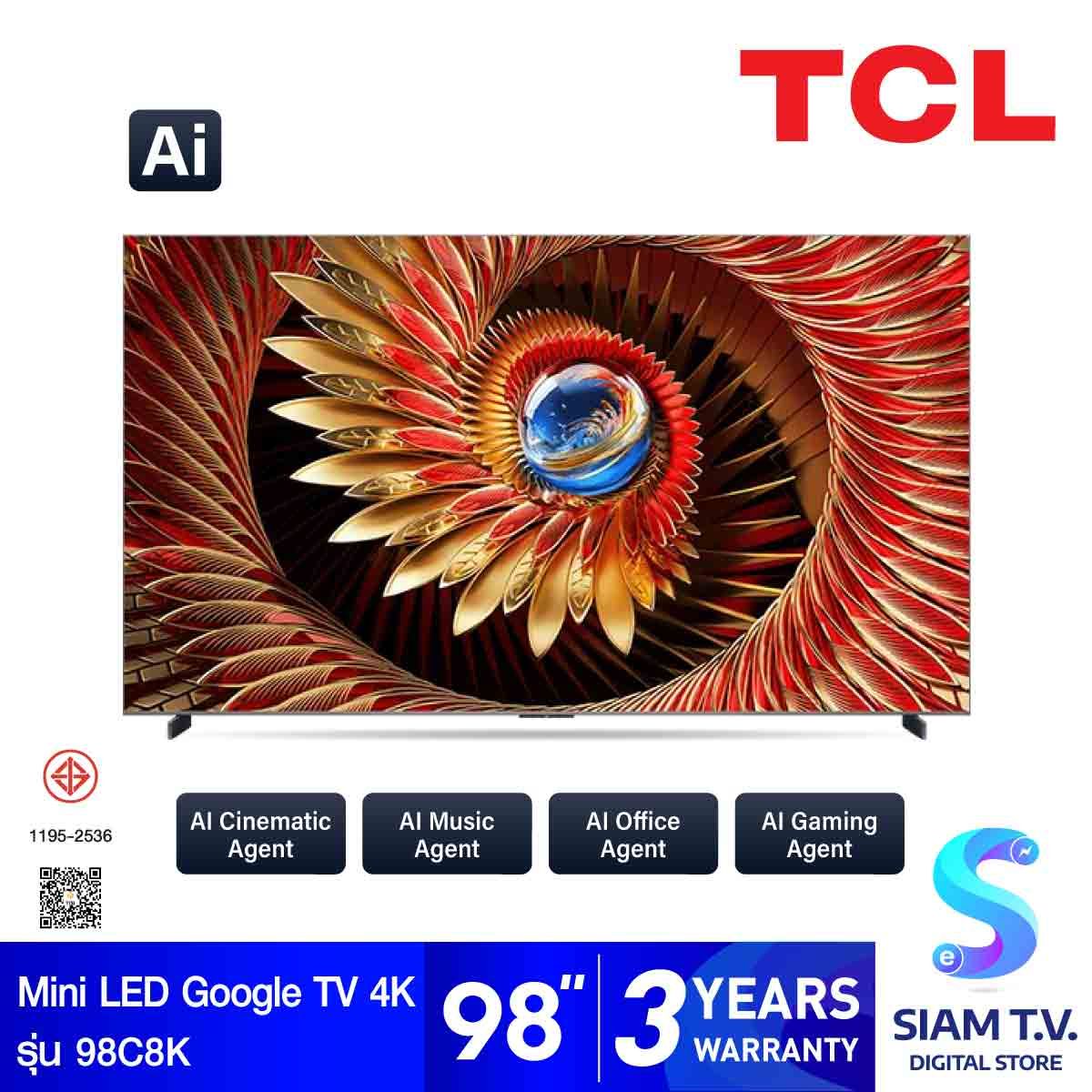 TCL Premium QD-MiniLED GOOGLE TV 4K Ultimate AI รุ่น 98C8K สมาร์ททีวี 98 นิ้ว