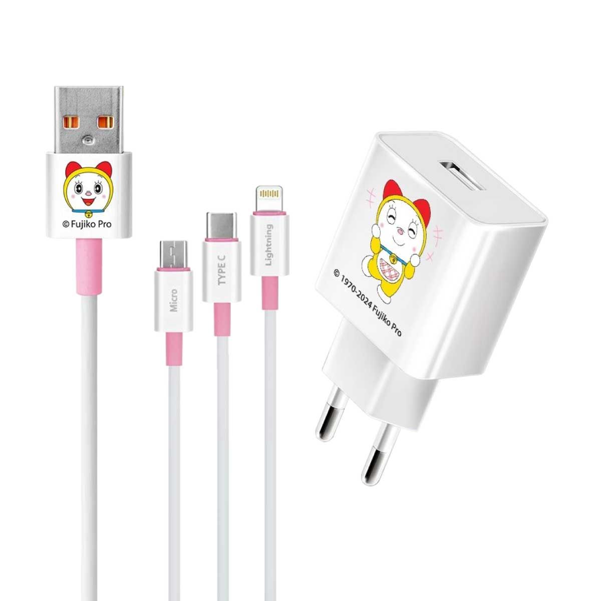 Asakiชุดชาร์จ สาย3หัว โดเรมี่ Type-C สีขาว รุ่นA-DMC8091M