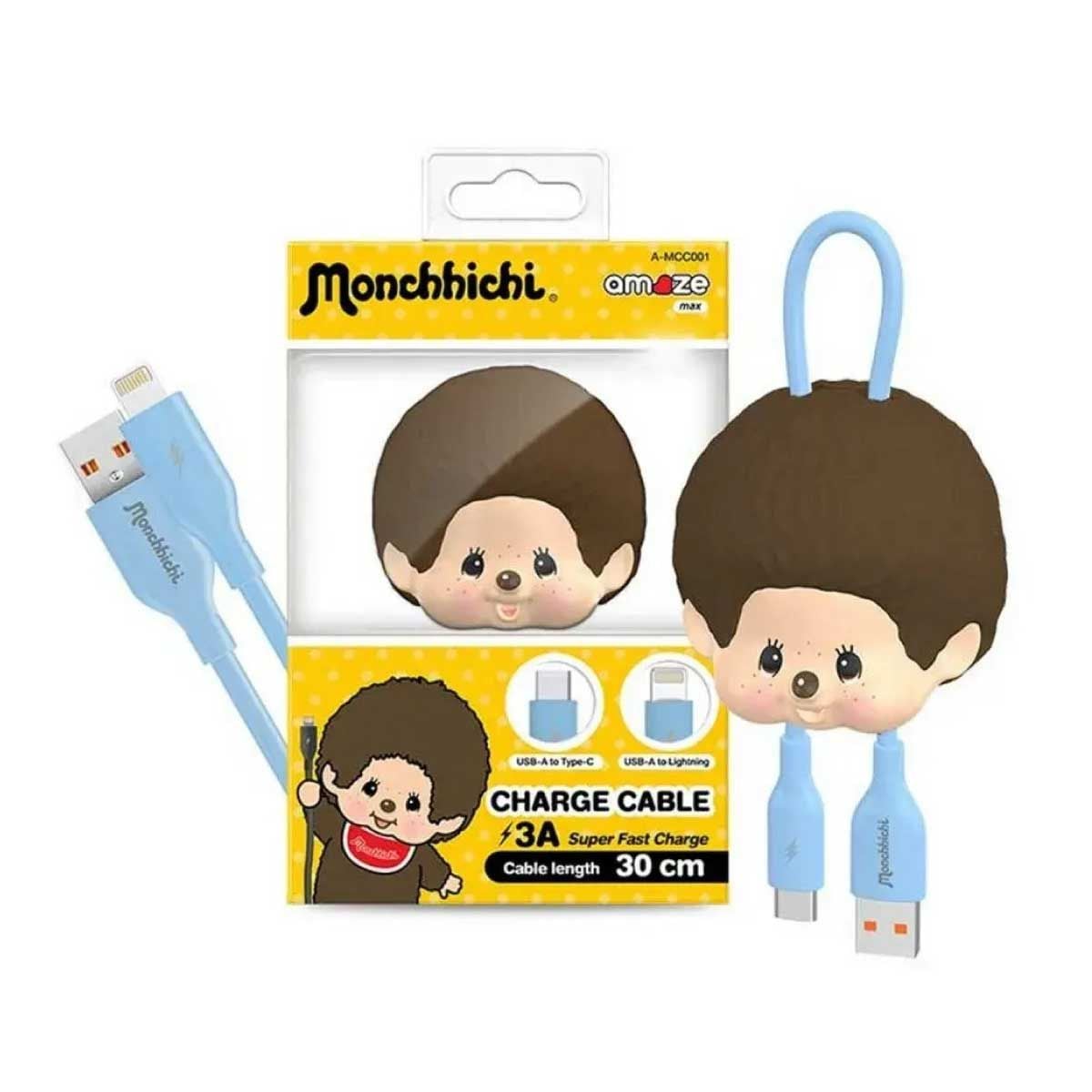 ASAKI สายชาร์จ Monchhichi USB-A to Type-C & Lightning รุ่น A-MCC001 (30CM) - สีฟ้า