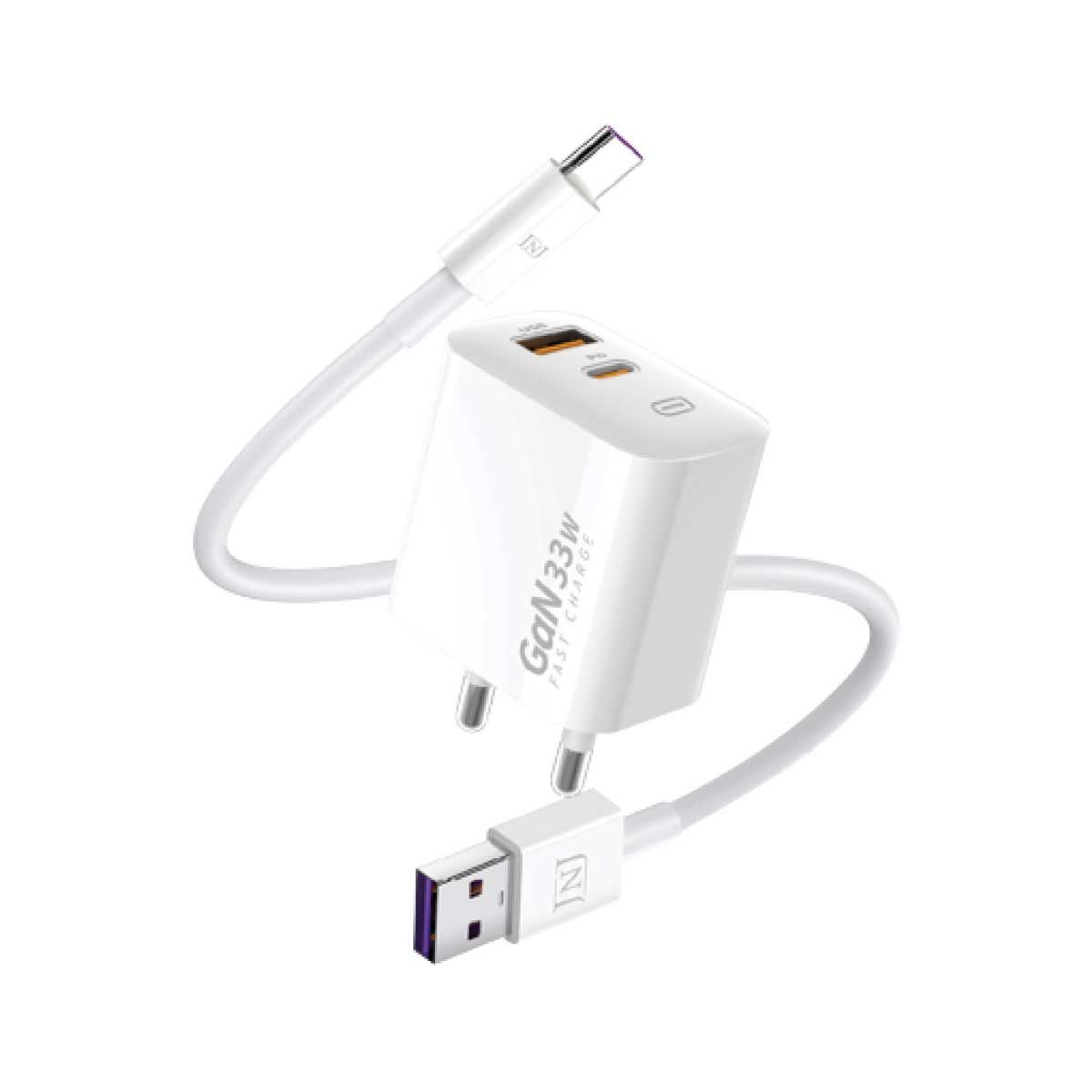 Asaki   ชุดชาร์จ 2IN1 33W สีขาว รุ่น J-C701  อะแดปเตอร์(AC) 2 ช่องชาร์จ USB-A&PD Type-C