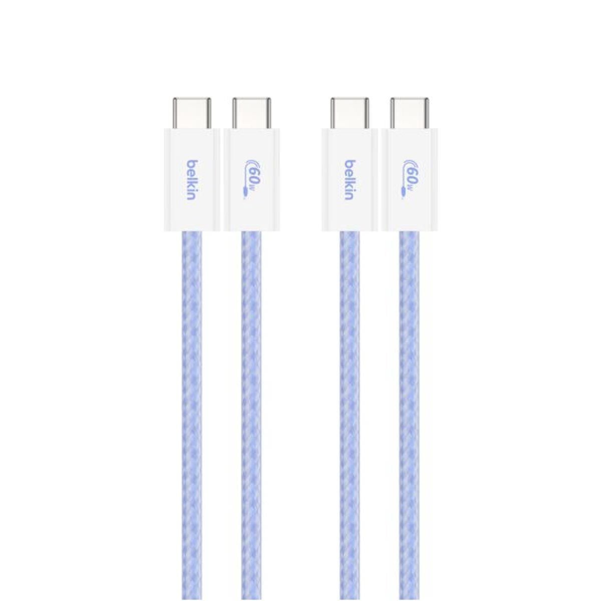 Belkin Charger Cable (สายชาร์จ) Braided Nylon BoostCharge USB-C to USB-C 60W (1.5M) - สีน้ำเงิน (2-Pack)