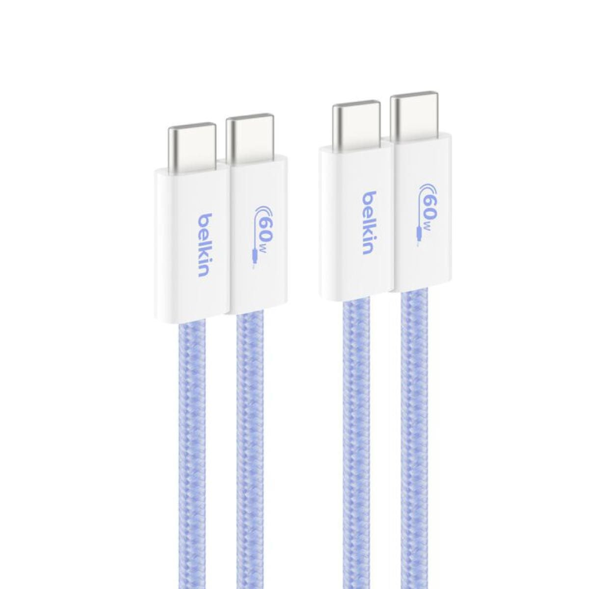 Belkin Charger Cable (สายชาร์จ) Braided Nylon BoostCharge USB-C to USB-C 60W (1.5M) - สีน้ำเงิน (2-Pack)