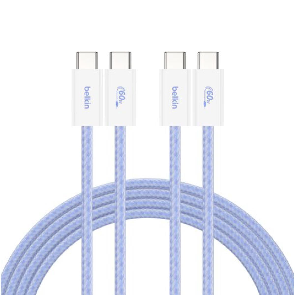 Belkin Charger Cable (สายชาร์จ) Braided Nylon BoostCharge USB-C to USB-C 60W (1.5M) - สีน้ำเงิน (2-Pack)