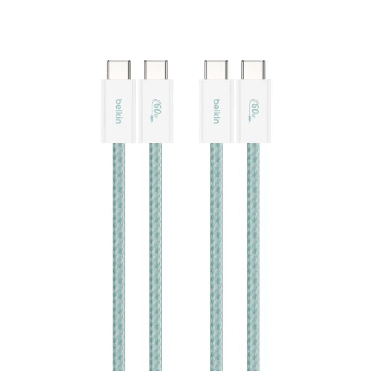 Belkin Charger Cable (สายชาร์จ) Braided Nylon BoostCharge USB-C to USB-C 60W (1.5M) - สีเขียว (2-Pack)