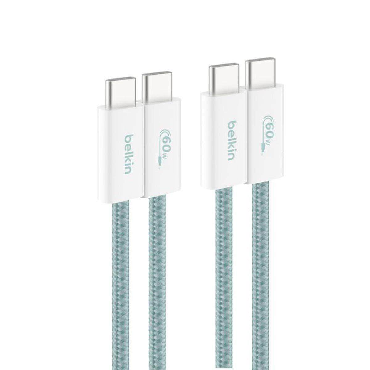 Belkin Charger Cable (สายชาร์จ) Braided Nylon BoostCharge USB-C to USB-C 60W (1.5M) - สีเขียว (2-Pack)