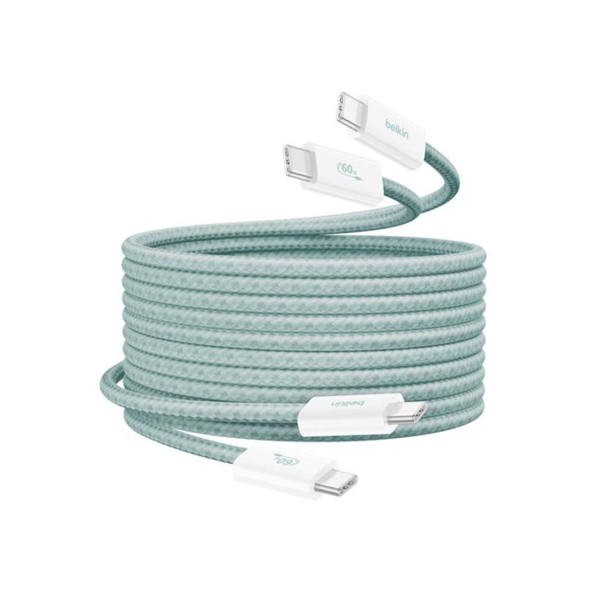 Belkin Charger Cable (สายชาร์จ) Braided Nylon BoostCharge USB-C to USB-C 60W (1.5M) - สีเขียว (2-Pack)