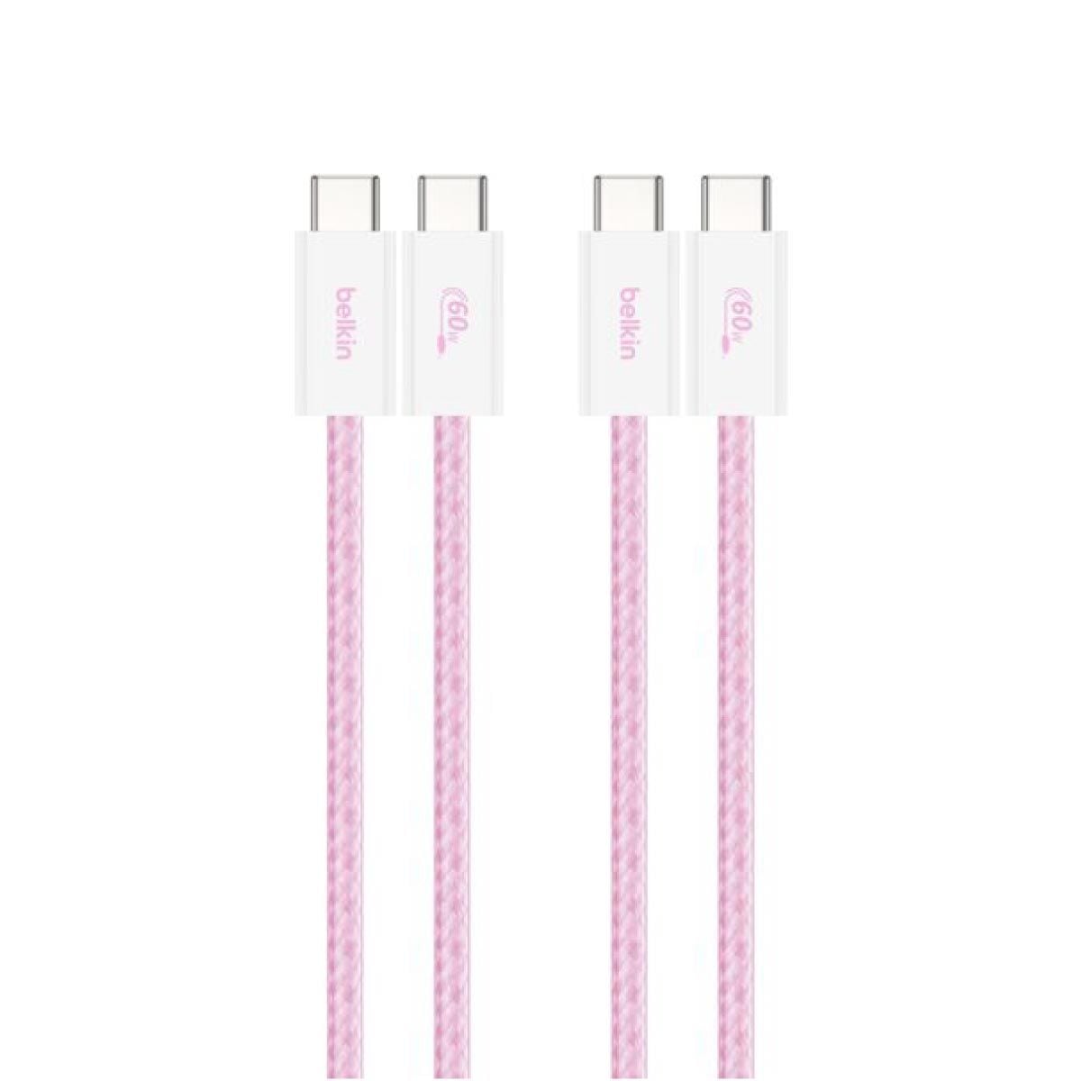 Belkin Charger Cable (สายชาร์จ) Braided Nylon BoostCharge USB-C to USB-C 60W (1.5M) - สีชมพู (2-Pack)