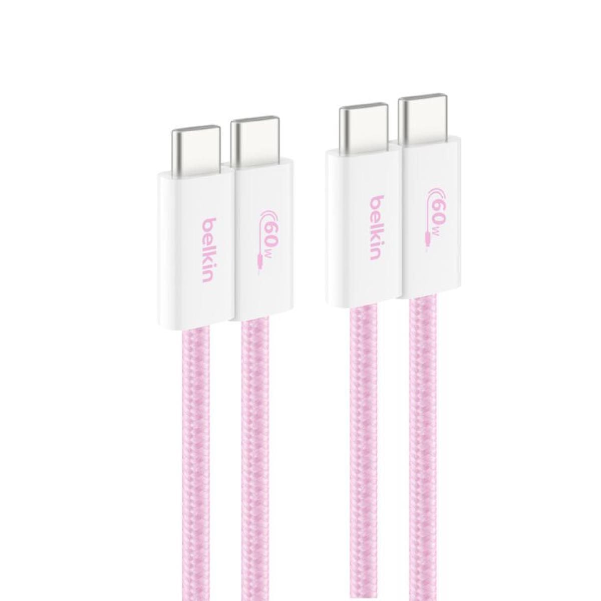Belkin Charger Cable (สายชาร์จ) Braided Nylon BoostCharge USB-C to USB-C 60W (1.5M) - สีชมพู (2-Pack)