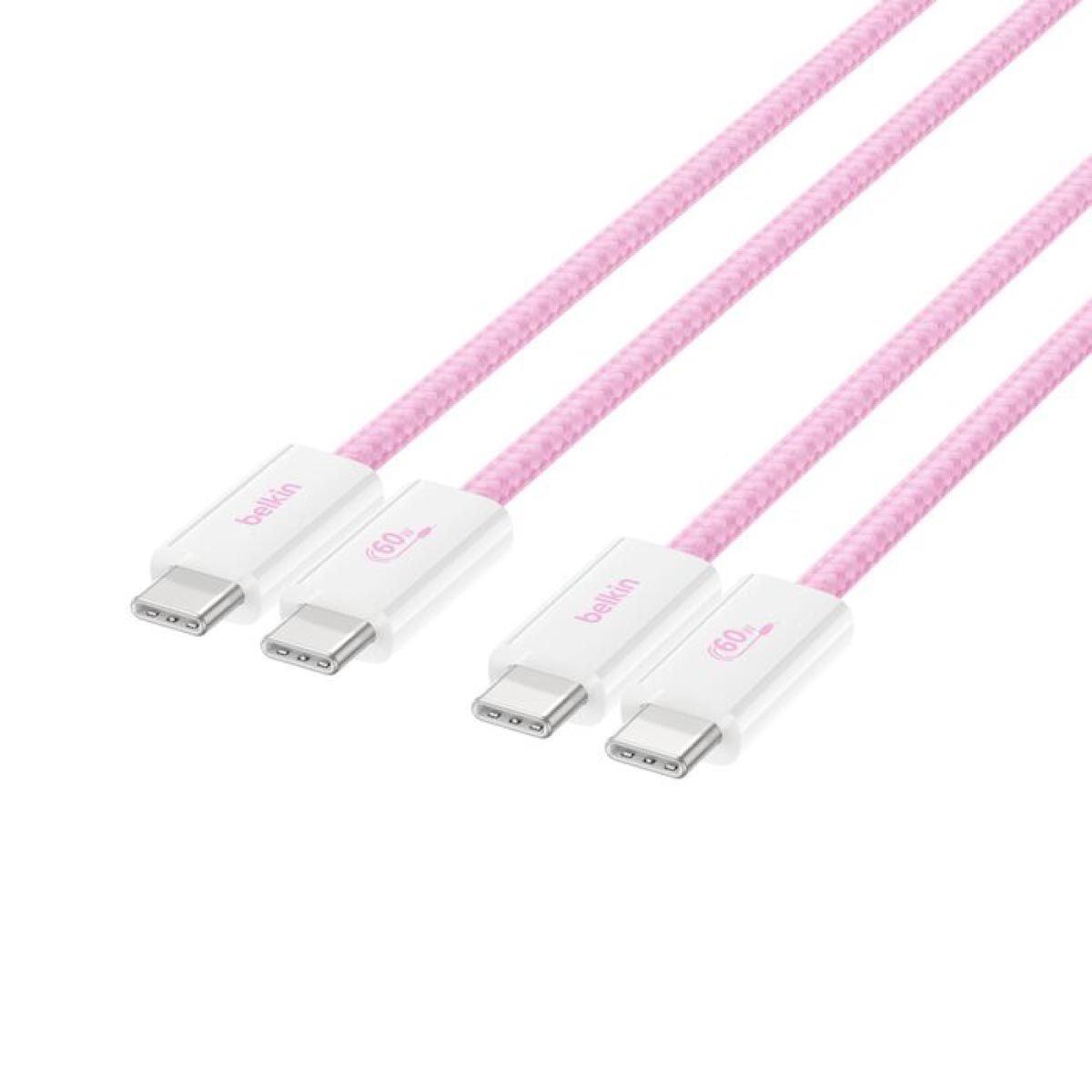 Belkin Charger Cable (สายชาร์จ) Braided Nylon BoostCharge USB-C to USB-C 60W (1.5M) - สีชมพู (2-Pack)