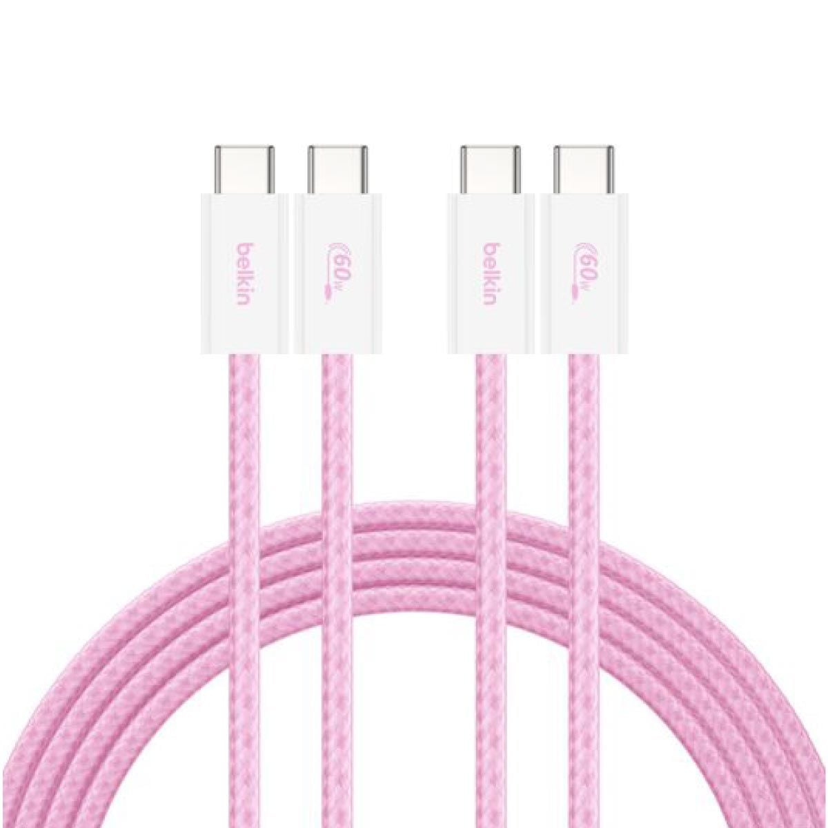 Belkin Charger Cable (สายชาร์จ) Braided Nylon BoostCharge USB-C to USB-C 60W (1.5M) - สีชมพู (2-Pack)