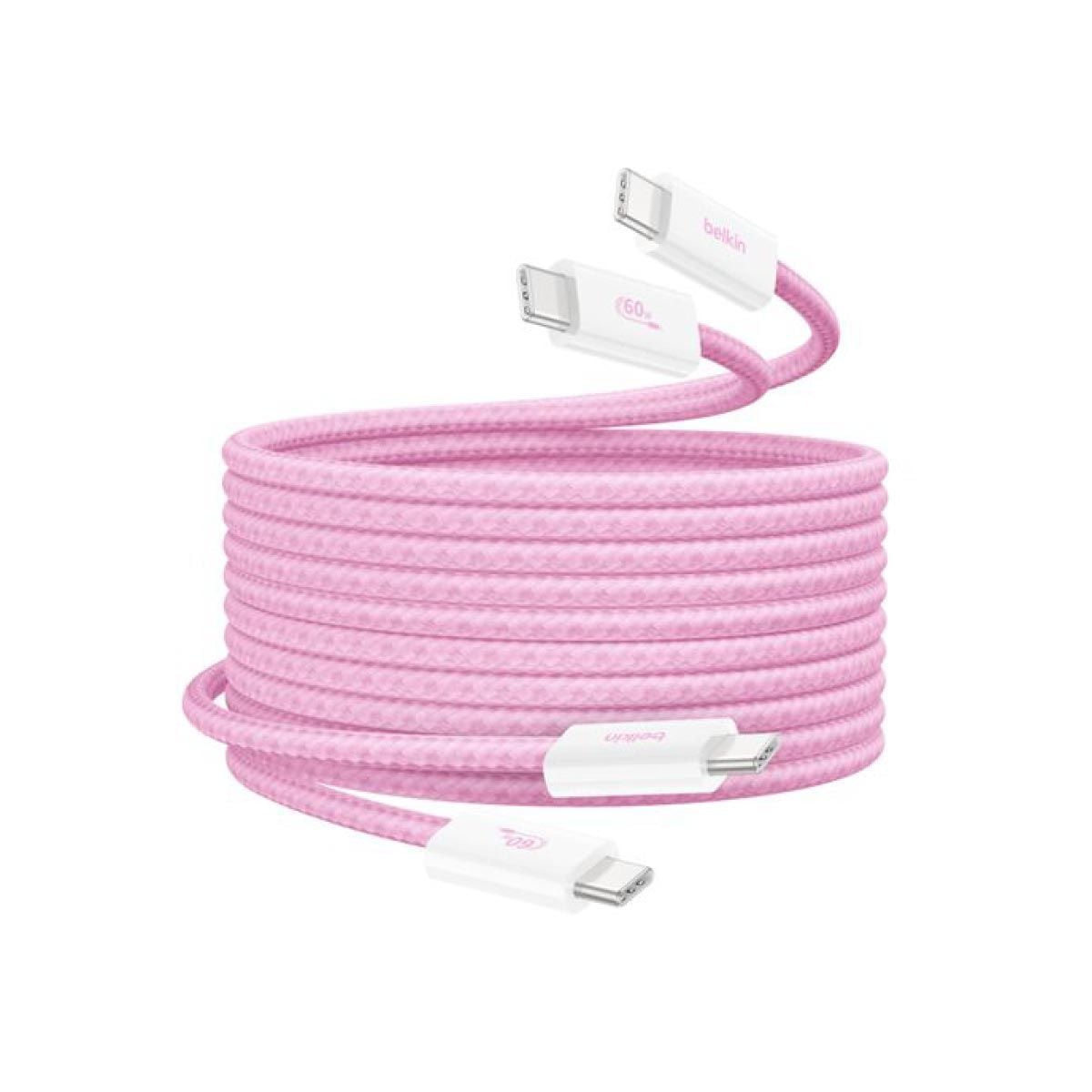 Belkin Charger Cable (สายชาร์จ) Braided Nylon BoostCharge USB-C to USB-C 60W (1.5M) - สีชมพู (2-Pack)