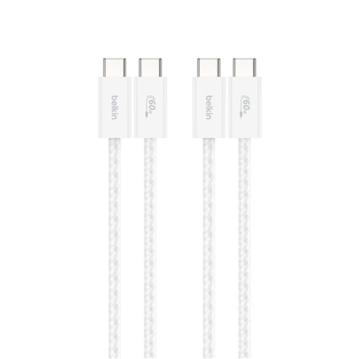 Belkin Charger Cable (สายชาร์จ) Braided Nylon BoostCharge USB-C to USB-C 60W (1.5M) - สีขาว (2-Pack)