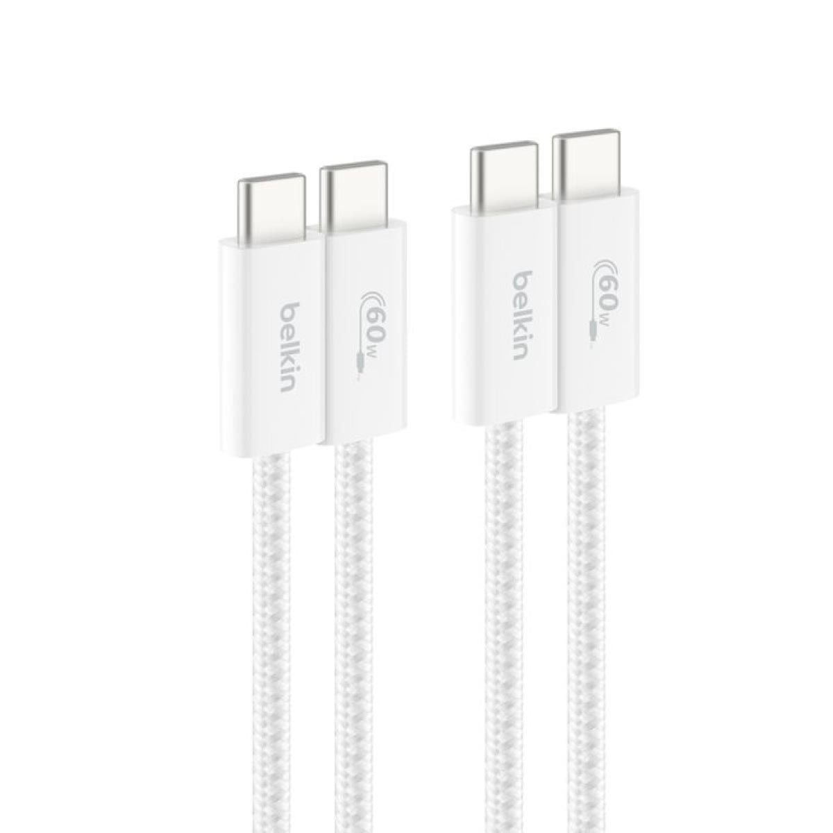 Belkin Charger Cable (สายชาร์จ) Braided Nylon BoostCharge USB-C to USB-C 60W (1.5M) - สีขาว (2-Pack)