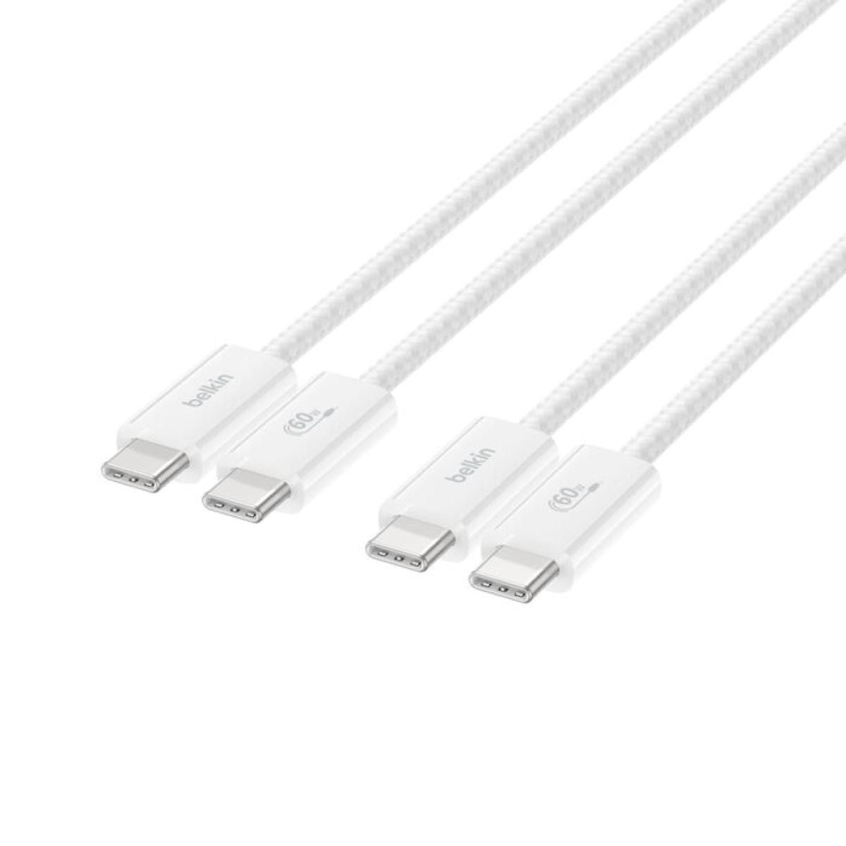Belkin Charger Cable (สายชาร์จ) Braided Nylon BoostCharge USB-C to USB-C 60W (1.5M) - สีขาว (2-Pack)
