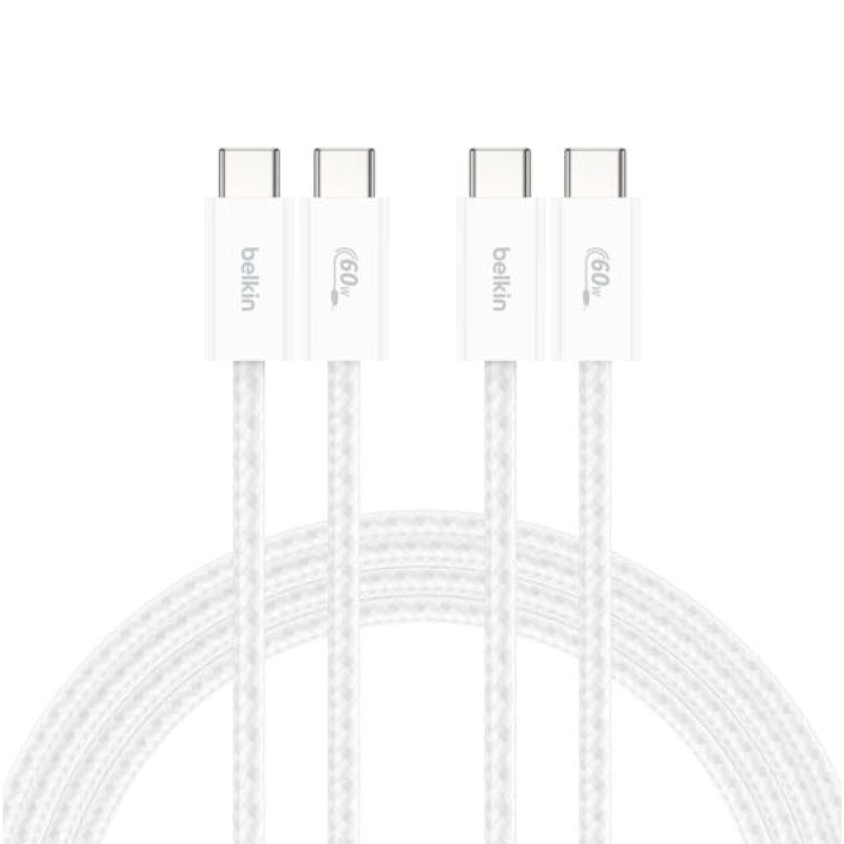 Belkin Charger Cable (สายชาร์จ) Braided Nylon BoostCharge USB-C to USB-C 60W (1.5M) - สีขาว (2-Pack)