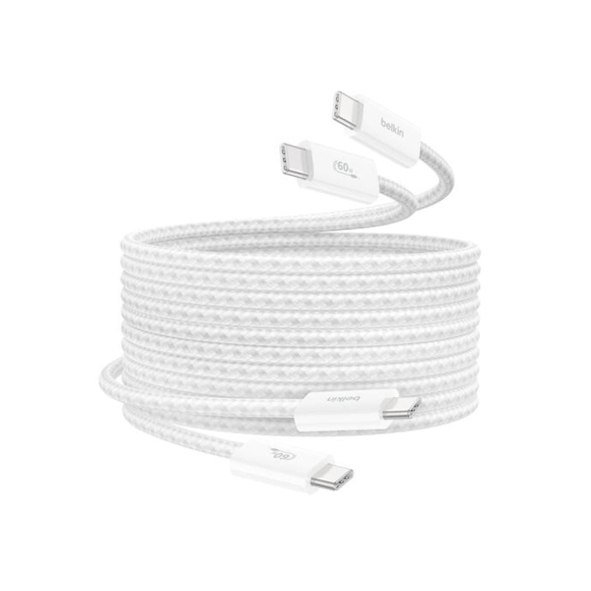 Belkin Charger Cable (สายชาร์จ) Braided Nylon BoostCharge USB-C to USB-C 60W (1.5M) - สีขาว (2-Pack)