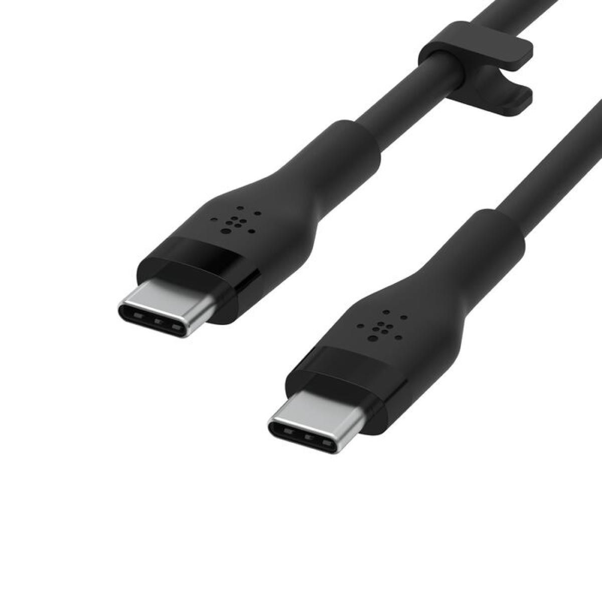 Belkin  สายชาร์จบูสท์ชาร์จ เฟล็กซ์ สาย USB-C ถึง USB-C 60W ยาว  1M  สีดำ  (BoostChargePro Flex Braided SiliconeUSB-C to C Cable 60W)