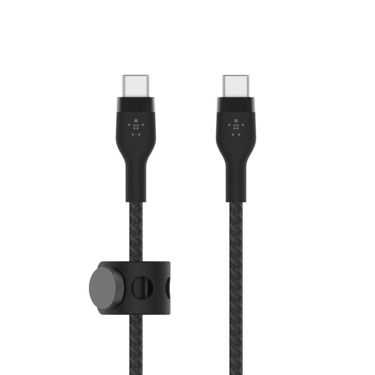 Belkin  สายชาร์จบูสท์ชาร์จ เฟล็กซ์ สาย USB-C ถึง USB-C 60W ยาว  1M  สีดำ (BoostChargePro Flex Braided SiliconeUSB-C to C Cable 60W)