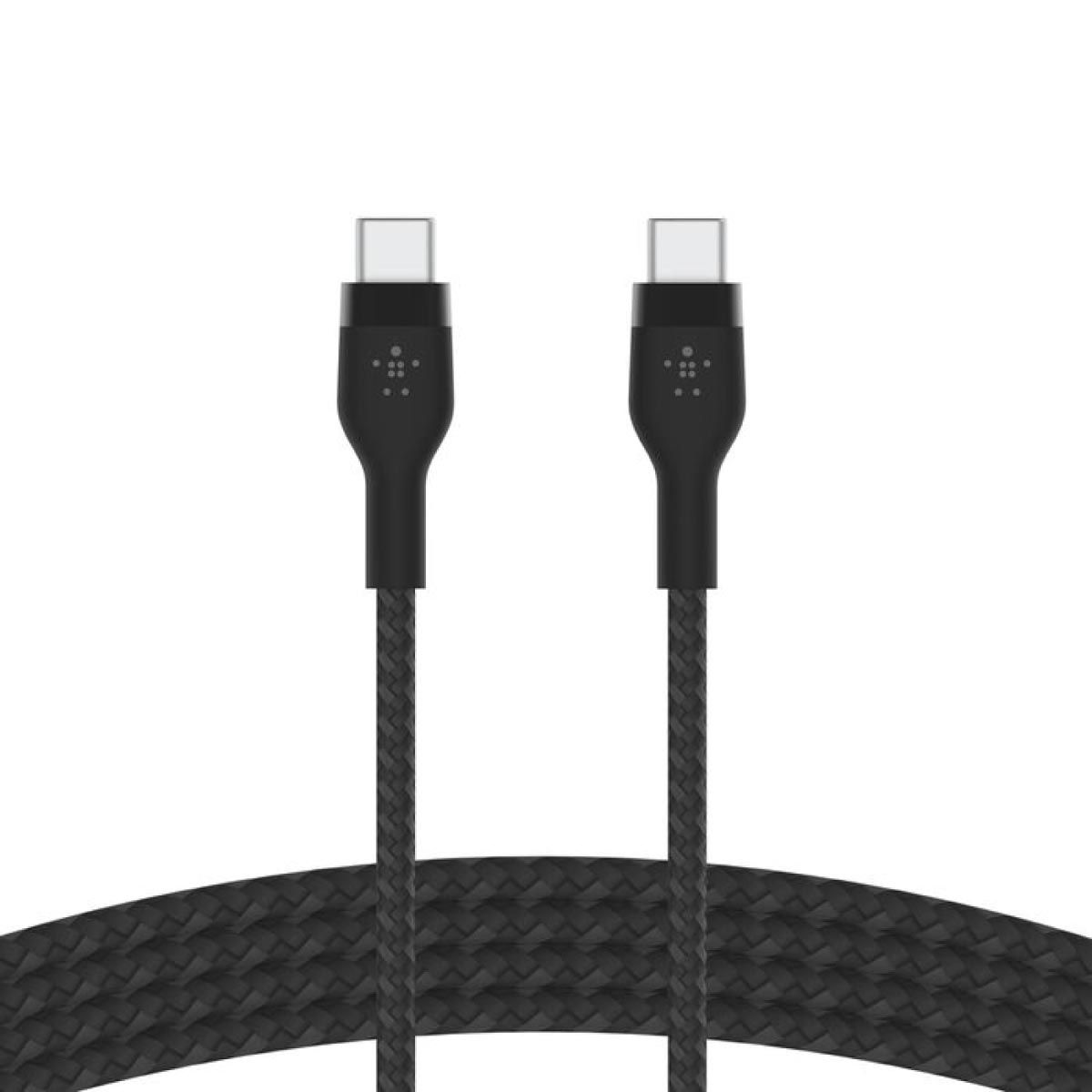 Belkin  สายชาร์จบูสท์ชาร์จ เฟล็กซ์ สาย USB-C ถึง USB-C 60W ยาว  1M  สีดำ (BoostChargePro Flex Braided SiliconeUSB-C to C Cable 60W)