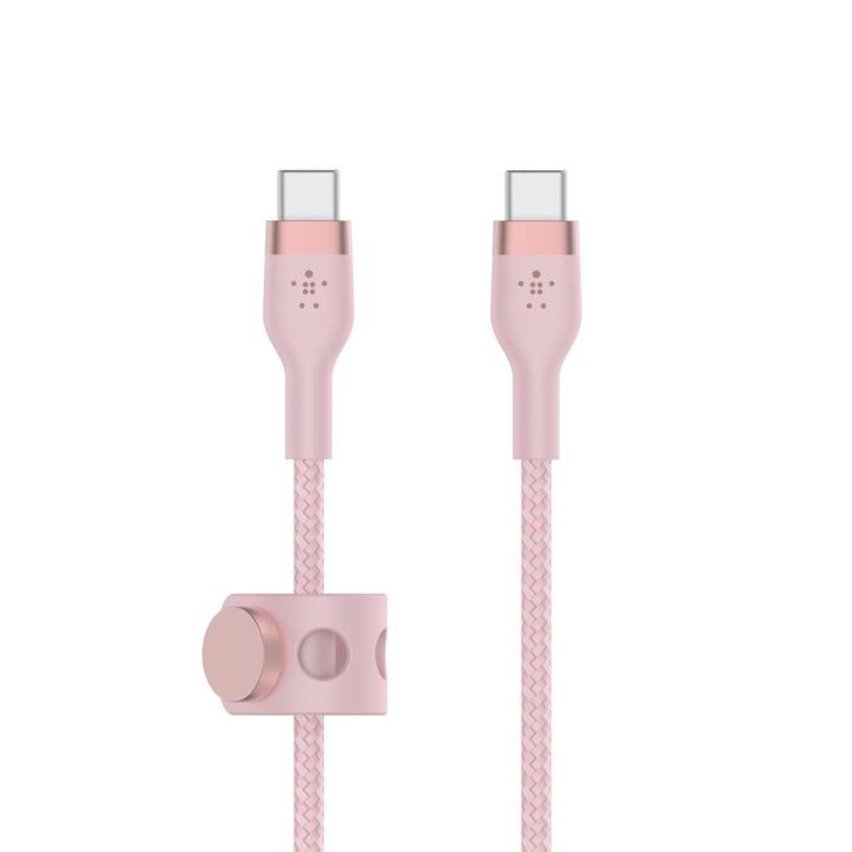Belkin  สายชาร์จบูสท์ชาร์จ เฟล็กซ์ สาย USB-C ถึง USB-C 60W ยาว  1M  สีชมพู  (BoostChargePro Flex Braided SiliconeUSB-C to C Cable 60W)