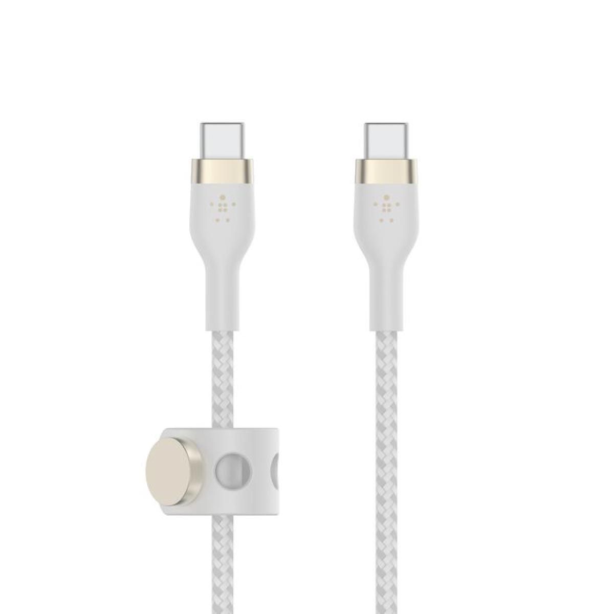 Belkin  สายชาร์จบูสท์ชาร์จ เฟล็กซ์ สาย USB-C ถึง USB-C 60W ยาว  1M  สีขาว  (BoostChargePro Flex Braided SiliconeUSB-C to C Cable 60W)