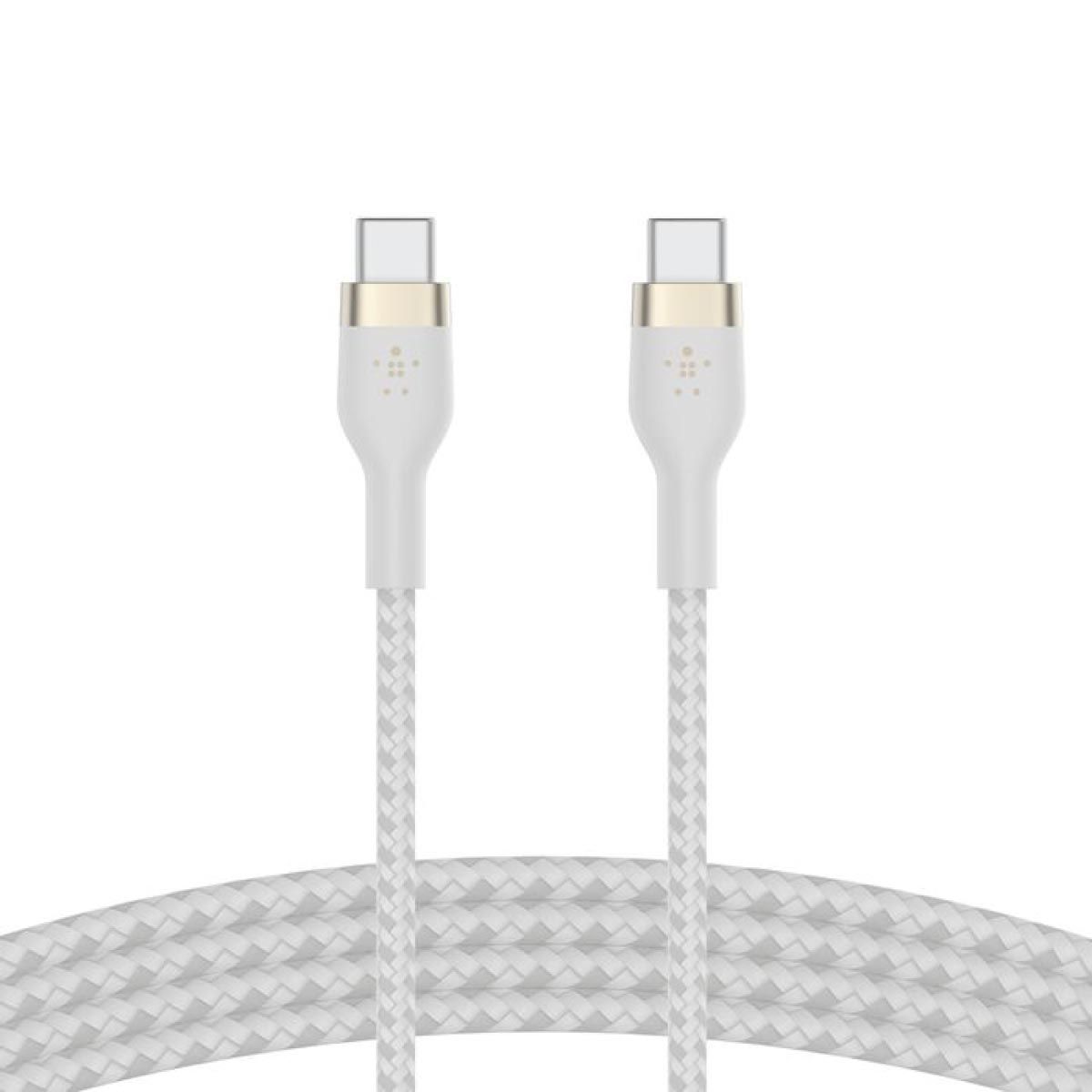 Belkin  สายชาร์จบูสท์ชาร์จ เฟล็กซ์ สาย USB-C ถึง USB-C 60W ยาว  1M  สีขาว  (BoostChargePro Flex Braided SiliconeUSB-C to C Cable 60W)
