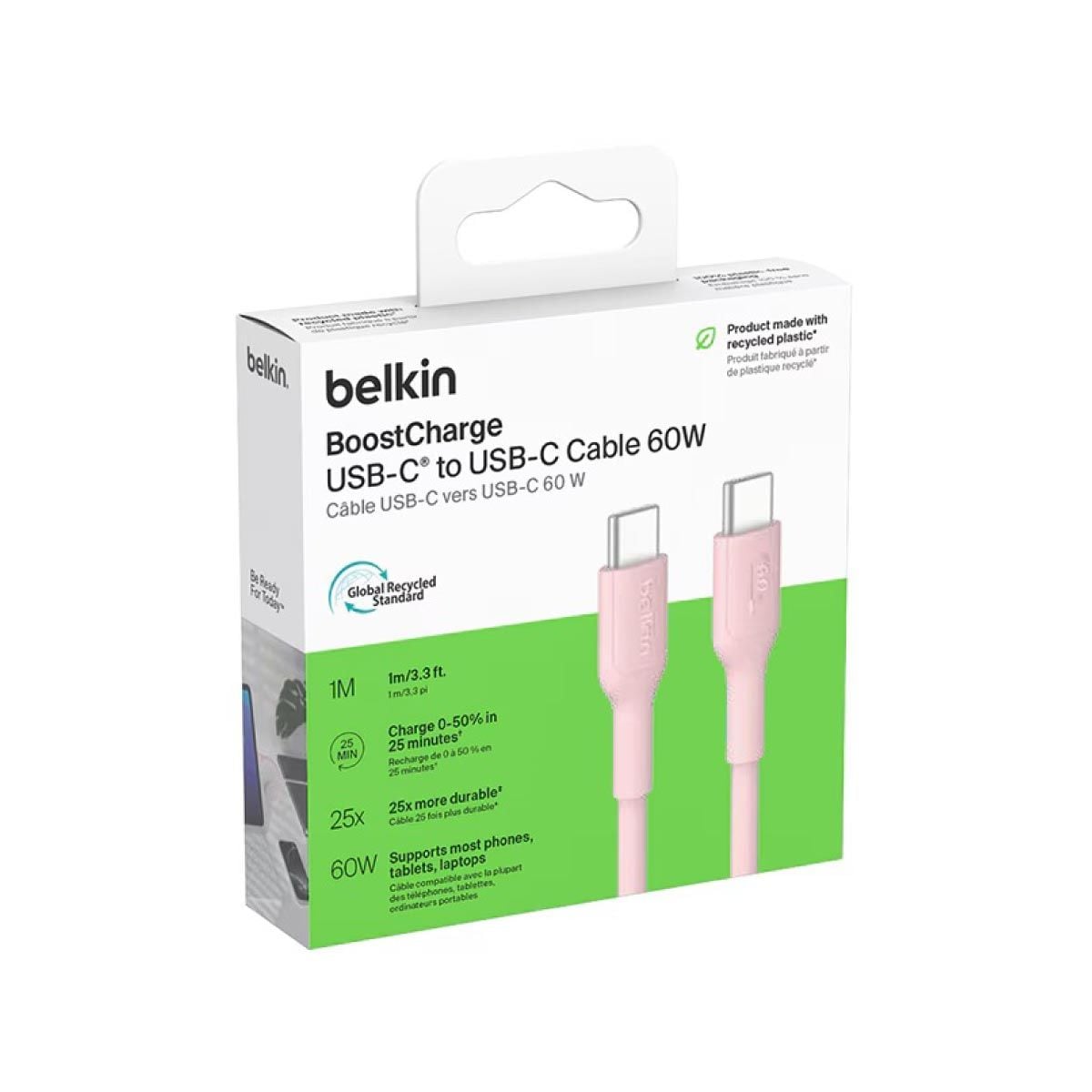 Belkin Charger Cable (สายชาร์จ) BoostCharge USB-C to USB-C 60W (1M) - สีชมพู