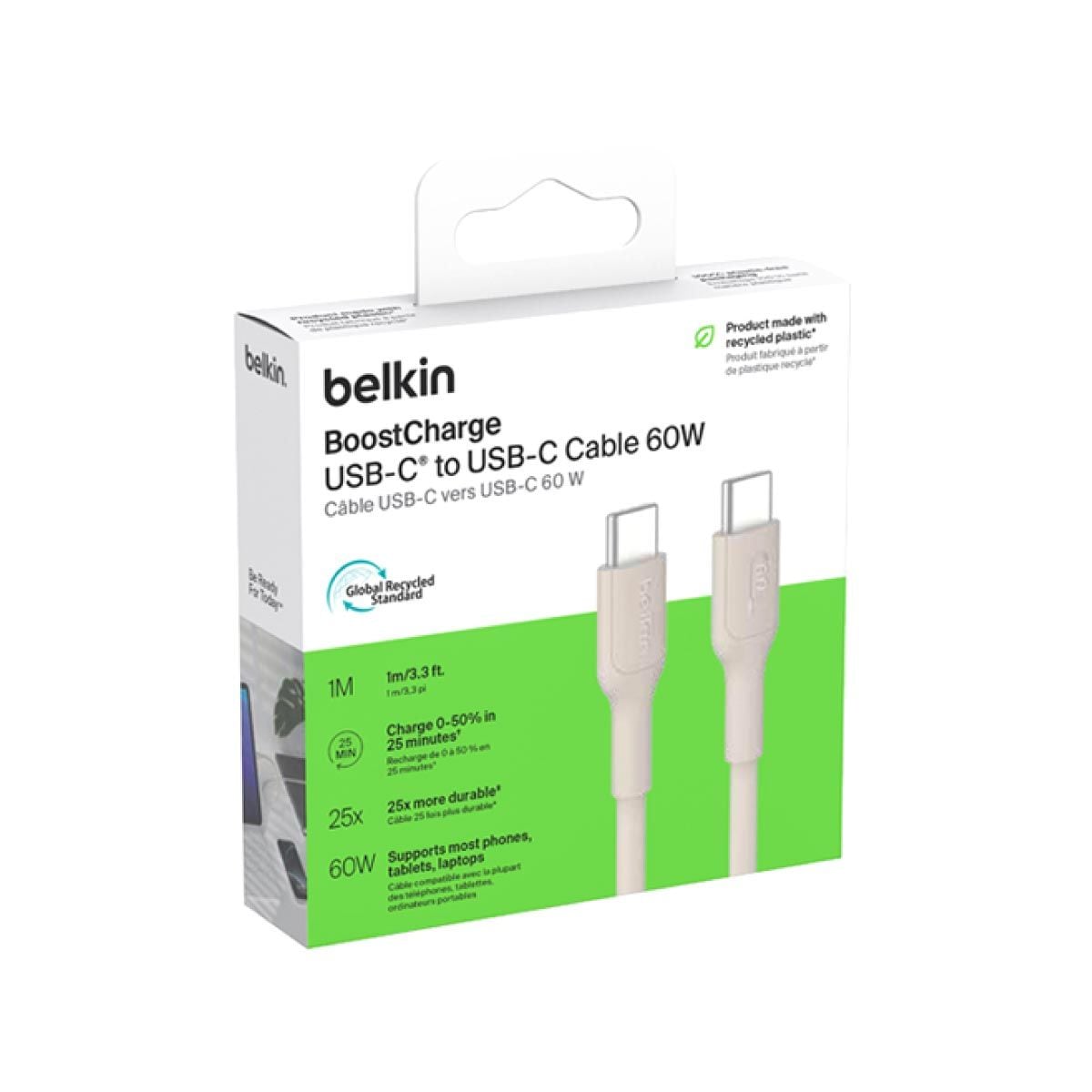 Belkin Charger Cable (สายชาร์จ) BoostCharge USB-C to USB-C 60W (1M) - สีเบจ