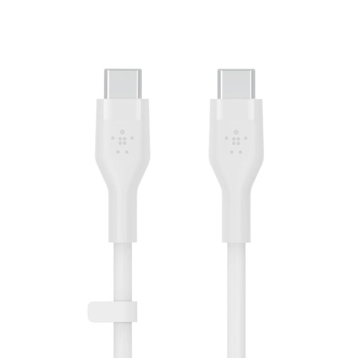 Belkin  สายชาร์จบูสท์ชาร์จ เฟล็กซ์ สาย USB-C ถึง USB-C 60W ยาว  1M  สีขาว  (BoostChargePro Flex Braided SiliconeUSB-C to C Cable 60W)