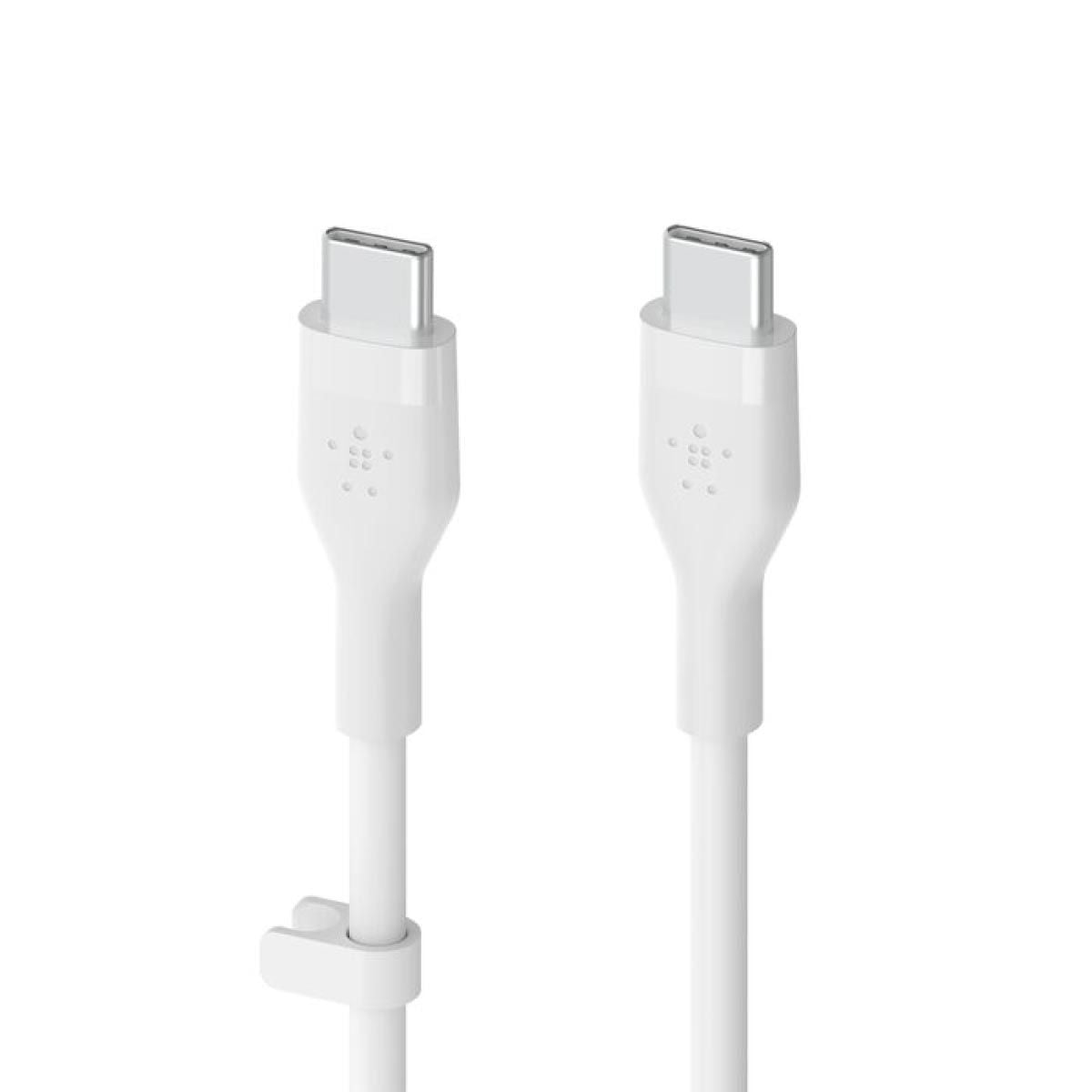 Belkin  สายชาร์จบูสท์ชาร์จ เฟล็กซ์ สาย USB-C ถึง USB-C 60W ยาว  1M  สีขาว  (BoostChargePro Flex Braided SiliconeUSB-C to C Cable 60W)