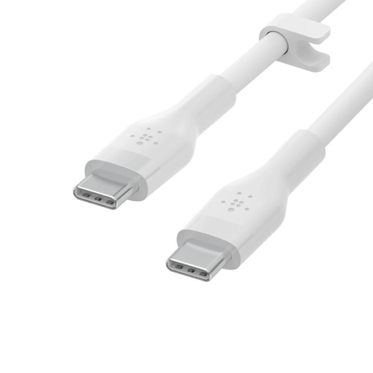 Belkin  สายชาร์จบูสท์ชาร์จ เฟล็กซ์ สาย USB-C ถึง USB-C 60W ยาว  1M  สีขาว  (BoostChargePro Flex Braided SiliconeUSB-C to C Cable 60W)