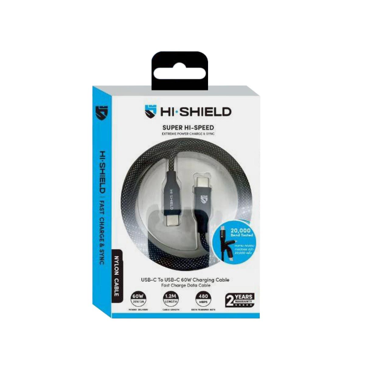 Hi-Shield Cable Type C to C 2.0/NYLON/BLACK/1.2เมตร