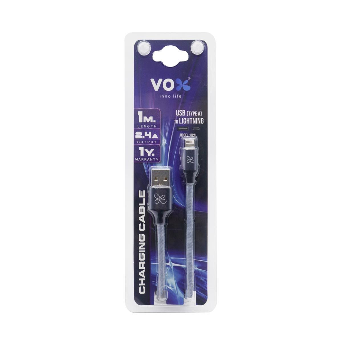 VOX  สายชาร์จVOX 30W แบบถักเอ-ไลท์ติ้ง สีเทา1M รุ่นF5CAB-VXAL-B031