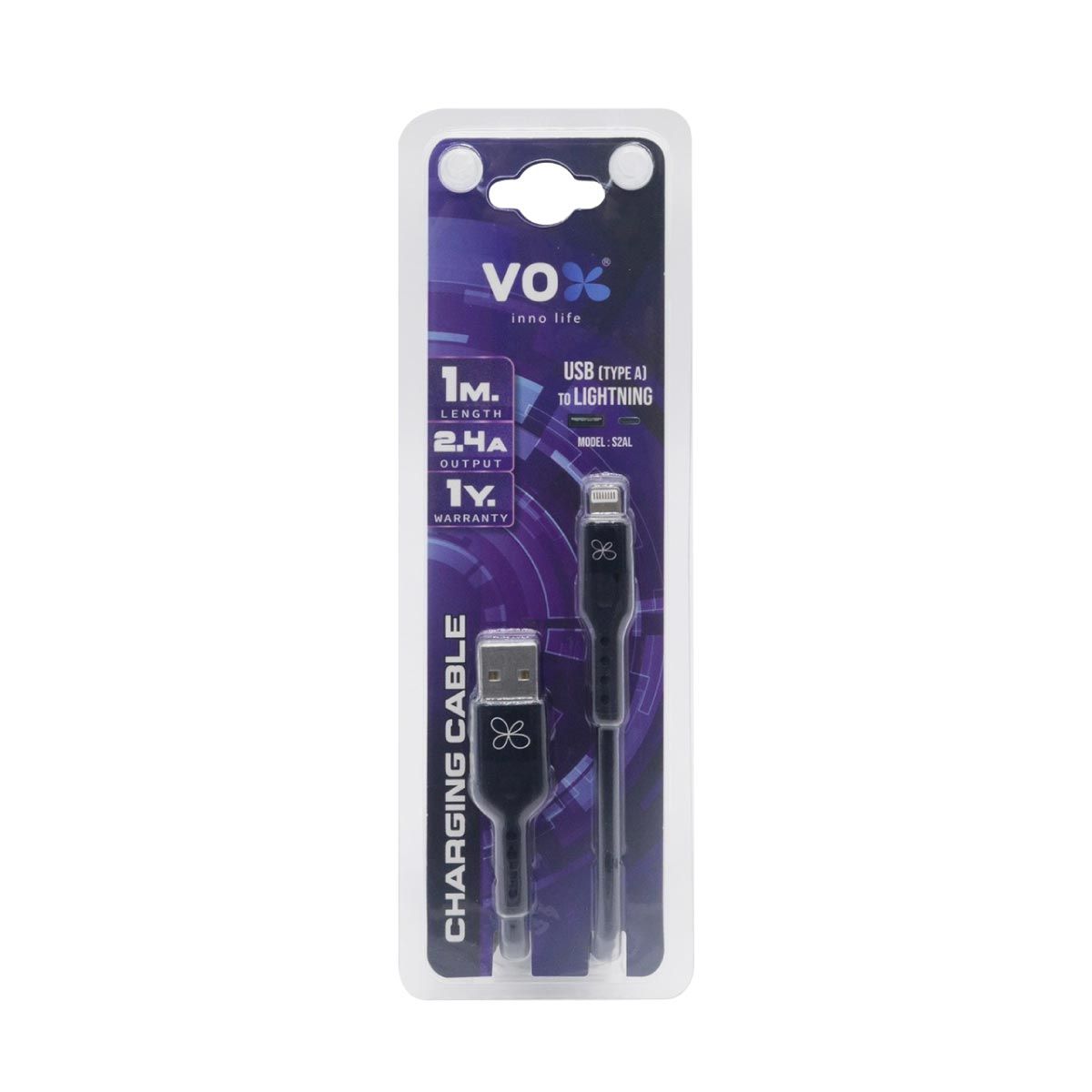VOX  สายชาร์จVOX 30W ซิลิโคน เอ-ไลท์ติ้ง สีดำ1M รุ่นF5CAB-VXAL-S011