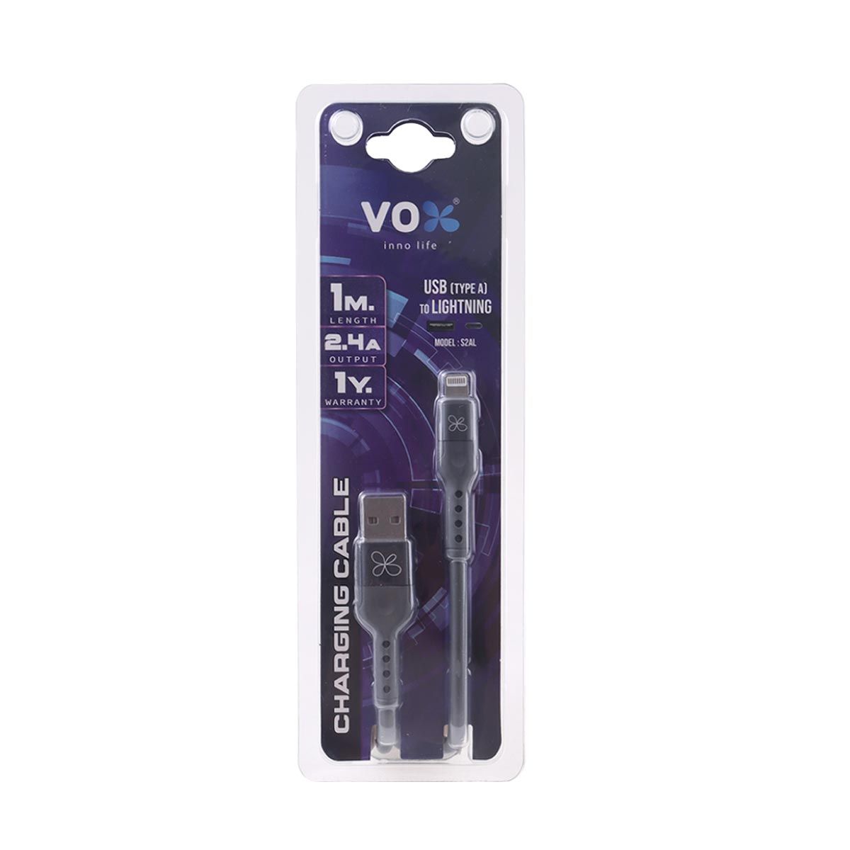 VOX   สายชาร์จVOX 30W ซิลิโคน เอ-ไลท์ติ้ง สีเทา1M รุ่นF5CAB-VXAL-S031